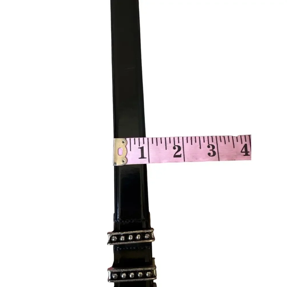 Carlisle‎ Black Italian Calfskin Belt Silver Tone Studded Look Hardware Small